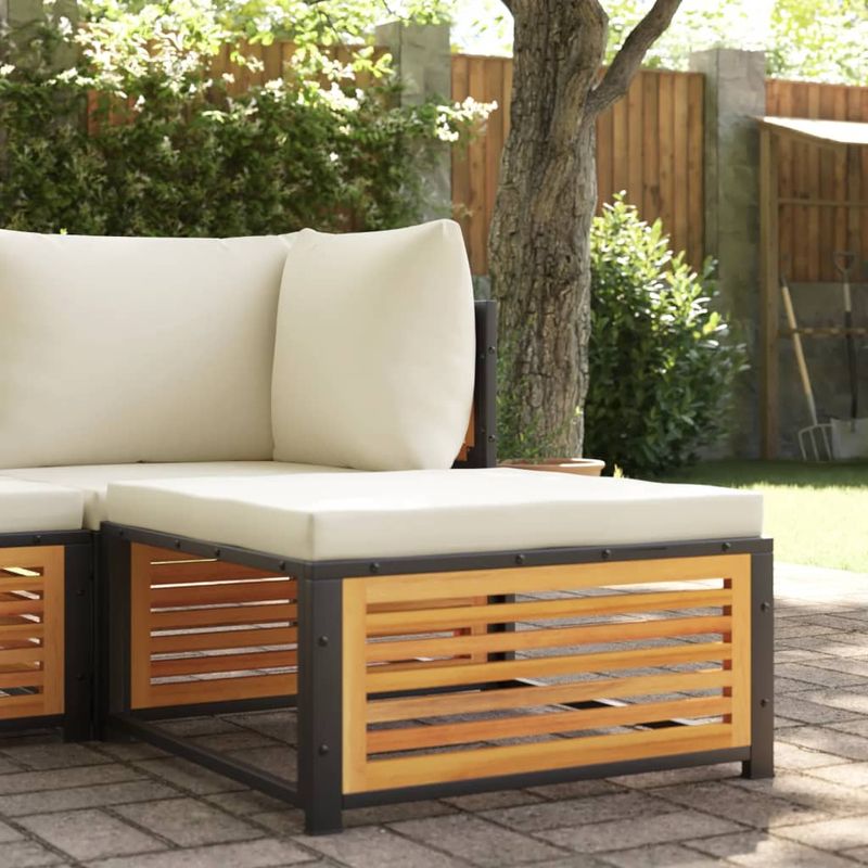 Casa si Gradina - Gradina si terasa - Mobilier exterior - Canapele si fotolii gradina - Taburet de gradina cu pernă 68x68x30 cm lemn masiv acacia, crem - Infinity.ro