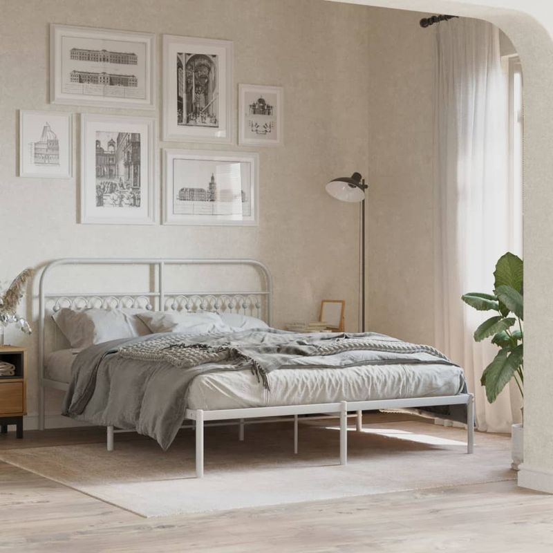 Casa si Gradina - Mobilier - Paturi si accesorii - Accesorii paturi - Tablie de pat metalica, alb, 150 cm - Infinity.ro