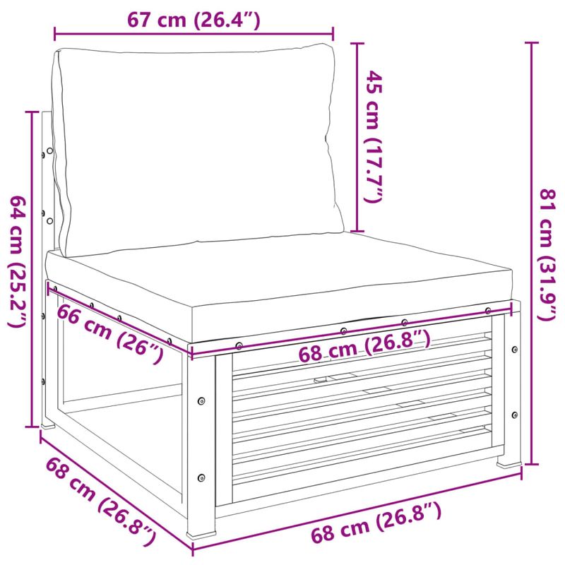 Casa si Gradina - Gradina si terasa - Mobilier exterior - Canapele si fotolii gradina - Canapea de gradina fara cotiere, cu perne, lemn masiv acacia - Infinity.ro