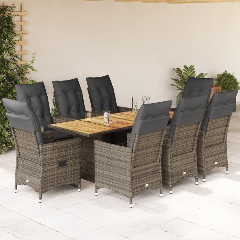 Casa si Gradina - Gradina si terasa - Mobilier exterior - Seturi mobila gradina - Set mobilier gradina cu perne, 9 piese, gri, poliratan - Infinity.ro