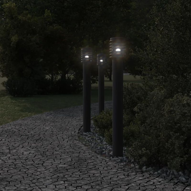 Casa si Gradina - Corpuri si surse de iluminat - Iluminat exterior - Felinare - Lampi de podea de exterior 3 buc. negru 110 cm otel inoxidabil - Infinity.ro