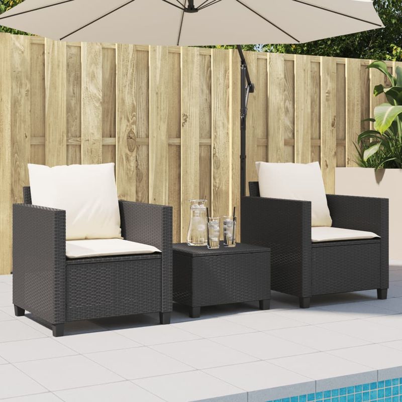 Casa si Gradina - Gradina si terasa - Mobilier exterior - Seturi mobila gradina - Set bistro cu perne, 3 piese, negru, poliratan - Infinity.ro