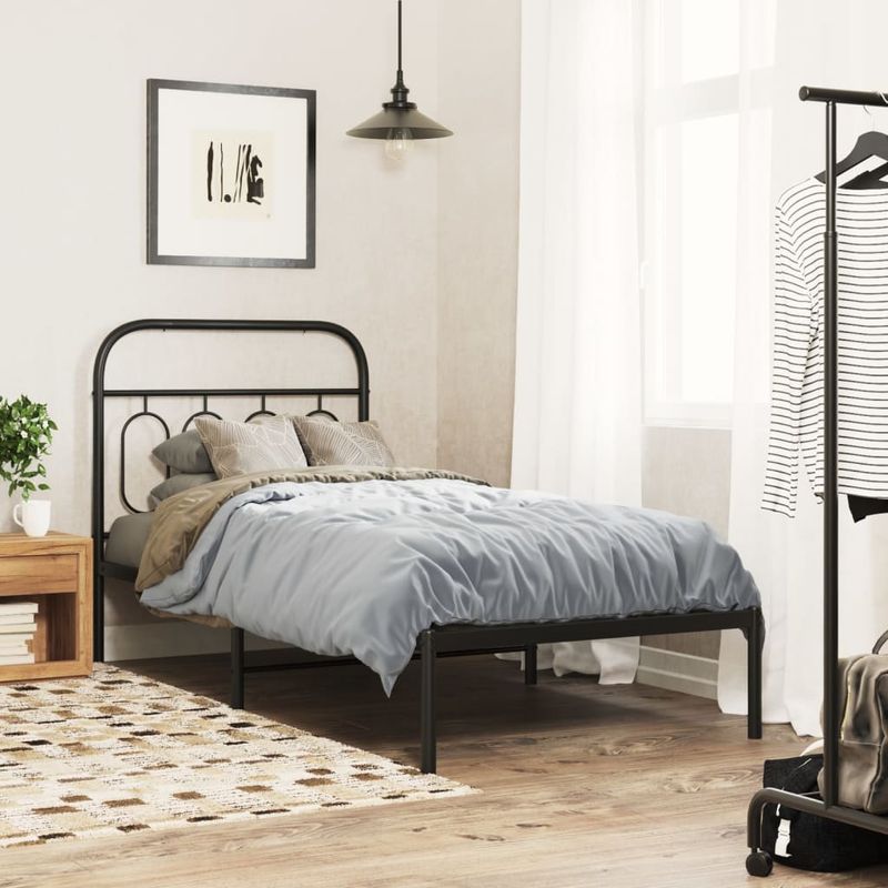 Casa si Gradina - Mobilier - Paturi si accesorii - Paturi - Cadru de pat metalic cu tablie, negru, 80x200 cm - Infinity.ro