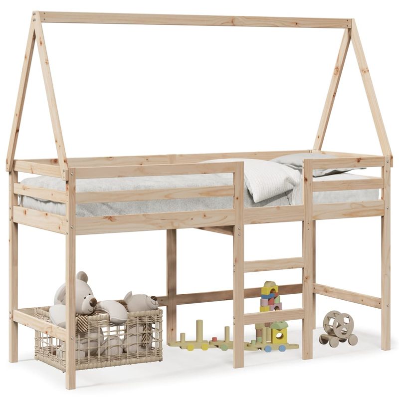 Casa si Gradina - Mobilier - Paturi si accesorii - Paturi - Pat etajat cu scara si acoperis, alb, 90x190 cm, lemn masiv pin - Infinity.ro
