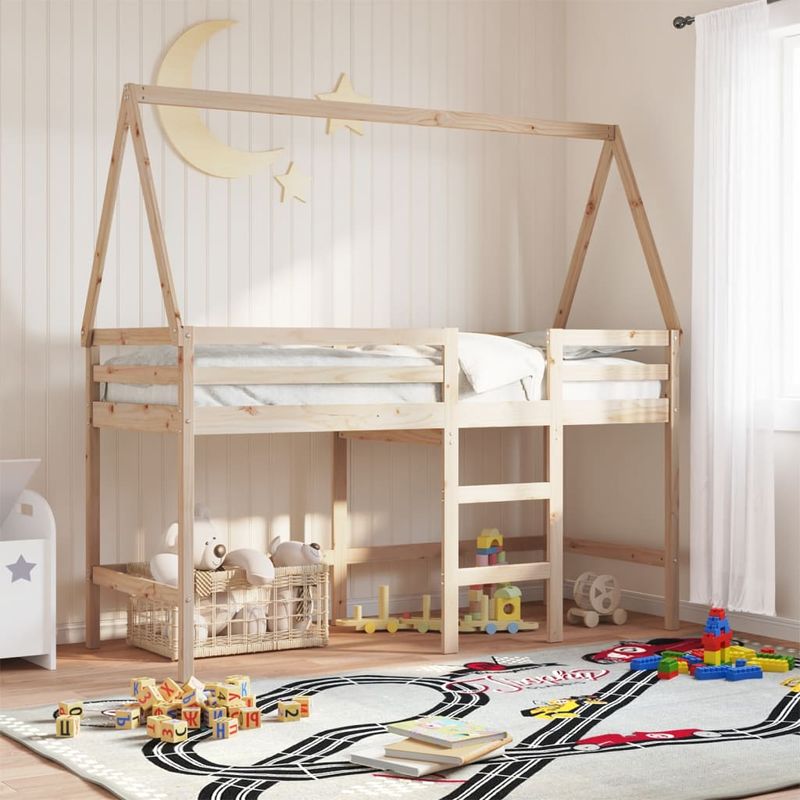 Casa si Gradina - Mobilier - Paturi si accesorii - Paturi - Pat etajat cu scara si acoperis, alb, 90x190 cm, lemn masiv pin - Infinity.ro