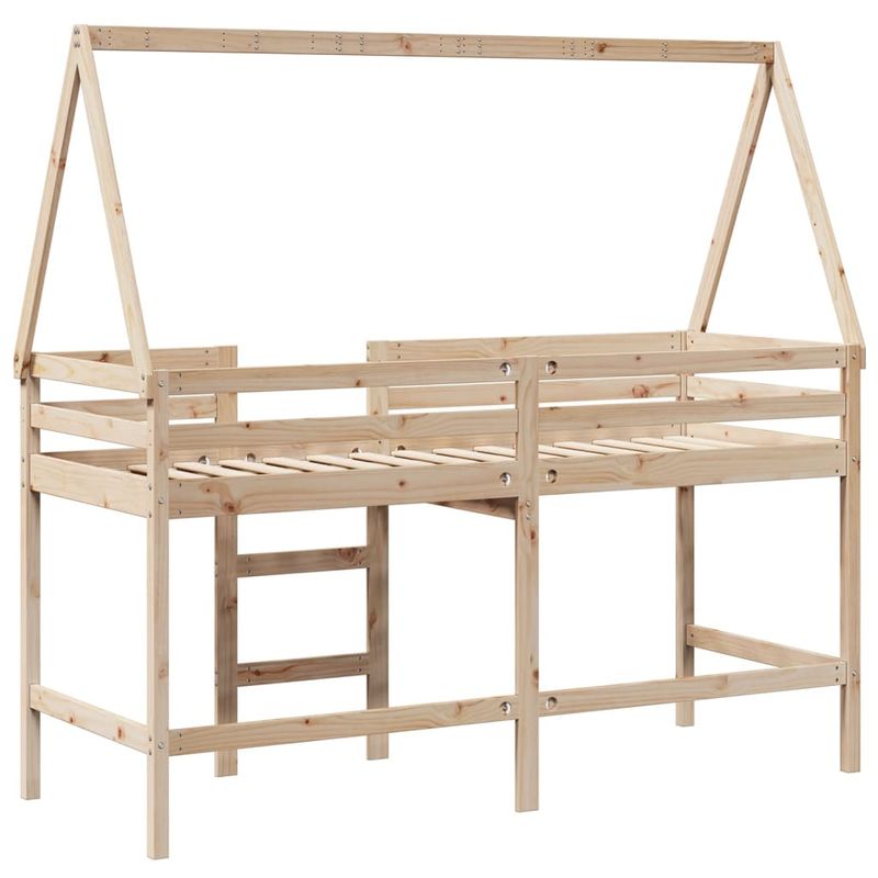 Casa si Gradina - Mobilier - Paturi si accesorii - Paturi - Pat etajat cu scara si acoperis, alb, 90x190 cm, lemn masiv pin - Infinity.ro