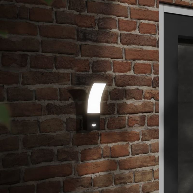 Casa si Gradina - Corpuri si surse de iluminat - Iluminat exterior - Felinare - Lampi exterioare de perete cu LED/senzor 2 buc. negru aluminiu - Infinity.ro