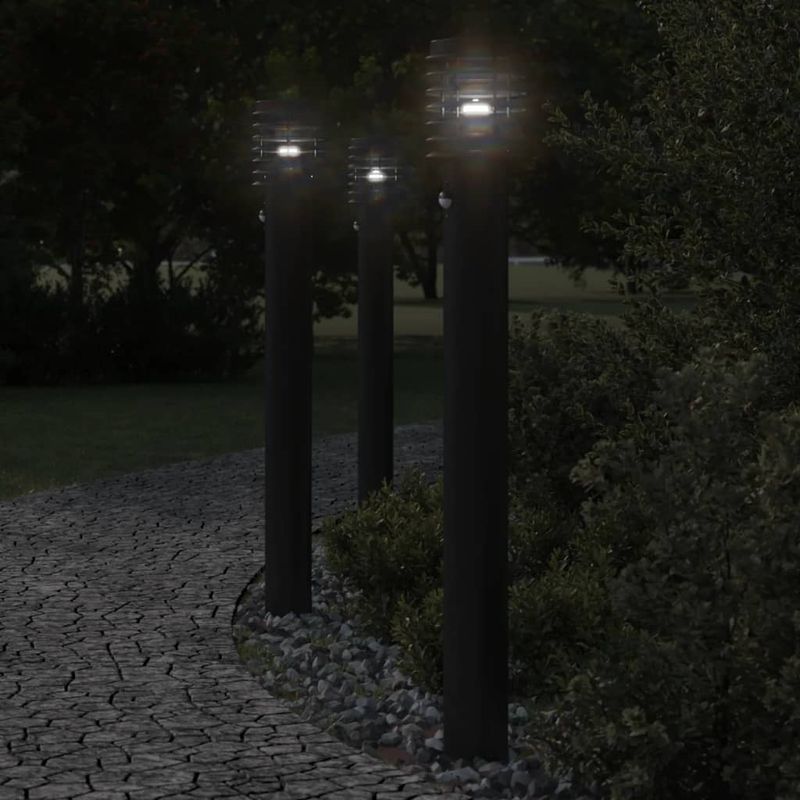 Casa si Gradina - Corpuri si surse de iluminat - Iluminat exterior - Felinare - Lampi exterioare de podea senzori 3 buc. negru 110 cm otel inox - Infinity.ro