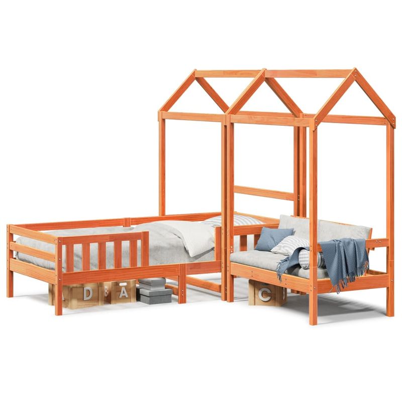 Casa si Gradina - Mobilier - Paturi si accesorii - Paturi - Set pat banca cu acoperis maro ceruit 90x200cm lemn masiv pin - Infinity.ro