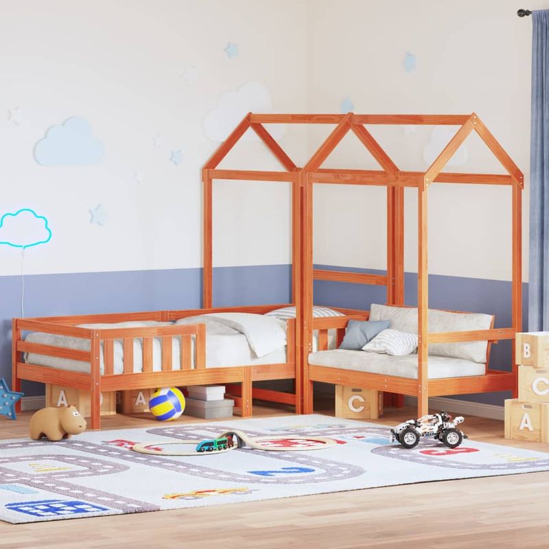 Casa si Gradina - Mobilier - Paturi si accesorii - Paturi - Set pat banca cu acoperis maro ceruit 90x200cm lemn masiv pin - Infinity.ro