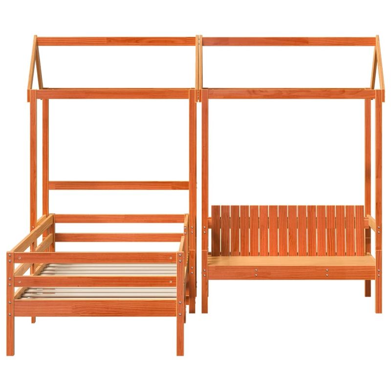 Casa si Gradina - Mobilier - Paturi si accesorii - Paturi - Set pat banca cu acoperis maro ceruit 90x200cm lemn masiv pin - Infinity.ro