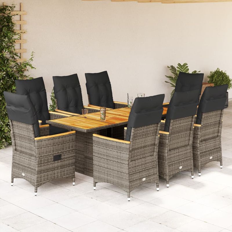 Casa si Gradina - Gradina si terasa - Mobilier exterior - Seturi mobila gradina - Set mobilier gradina cu perne, 9 piese, gri, poliratan - Infinity.ro