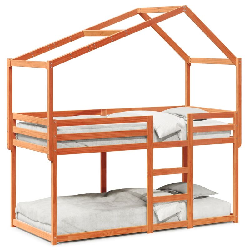 Casa si Gradina - Mobilier - Paturi si accesorii - Paturi - Pat supraetajat cu acoperis maro ceruit 90x200cm lemn masiv pin - Infinity.ro