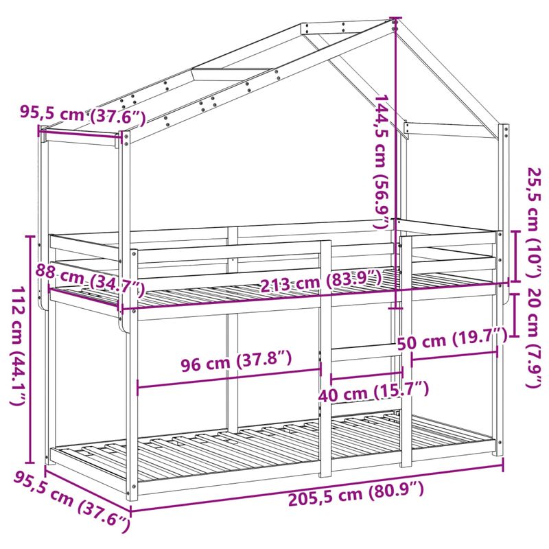 Casa si Gradina - Mobilier - Paturi si accesorii - Paturi - Pat supraetajat cu acoperis maro ceruit 90x200cm lemn masiv pin - Infinity.ro