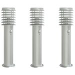 Casa si Gradina - Corpuri si surse de iluminat - Iluminat exterior - Felinare - Lampi exterioare de podea senzor 3 buc argintiu 60 cm otel inox - Infinity.ro