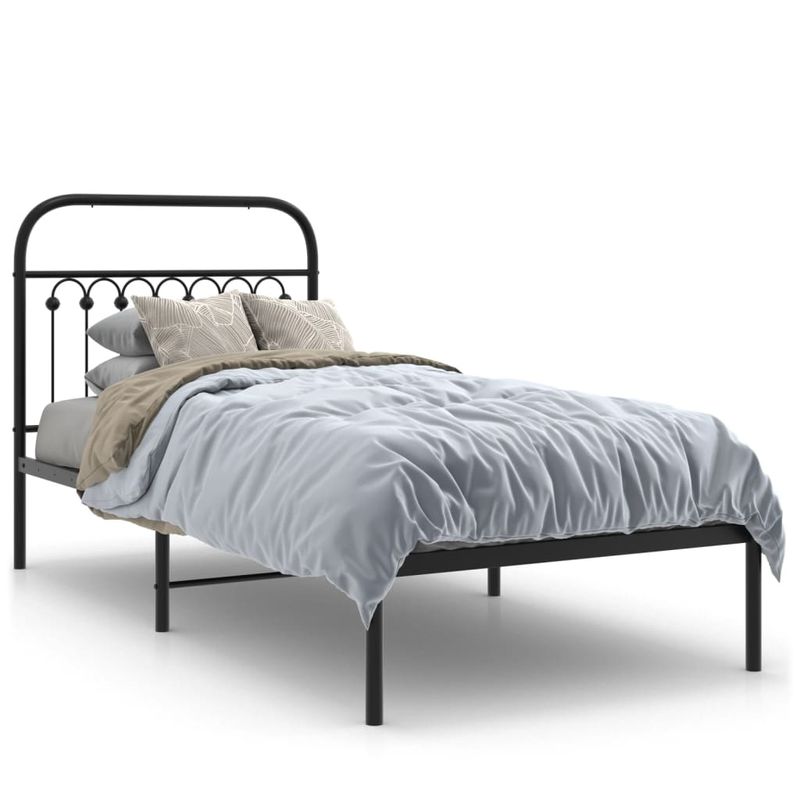 Casa si Gradina - Mobilier - Paturi si accesorii - Paturi - Cadru pat metalic cu tablie, negru, 90x200 cm - Infinity.ro