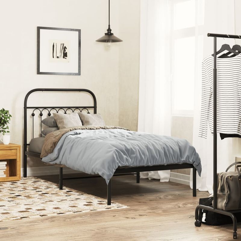 Casa si Gradina - Mobilier - Paturi si accesorii - Paturi - Cadru pat metalic cu tablie, negru, 90x200 cm - Infinity.ro