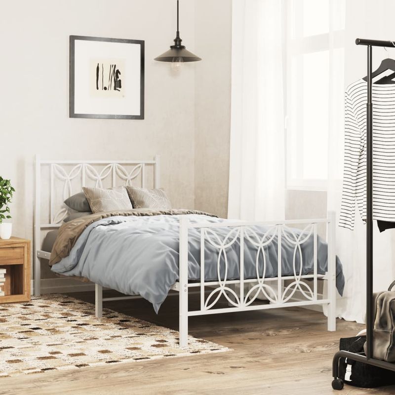 Casa si Gradina - Mobilier - Paturi si accesorii - Paturi - Cadru de pat metalic cu tablie de cap/picioare, alb, 90x190 cm - Infinity.ro