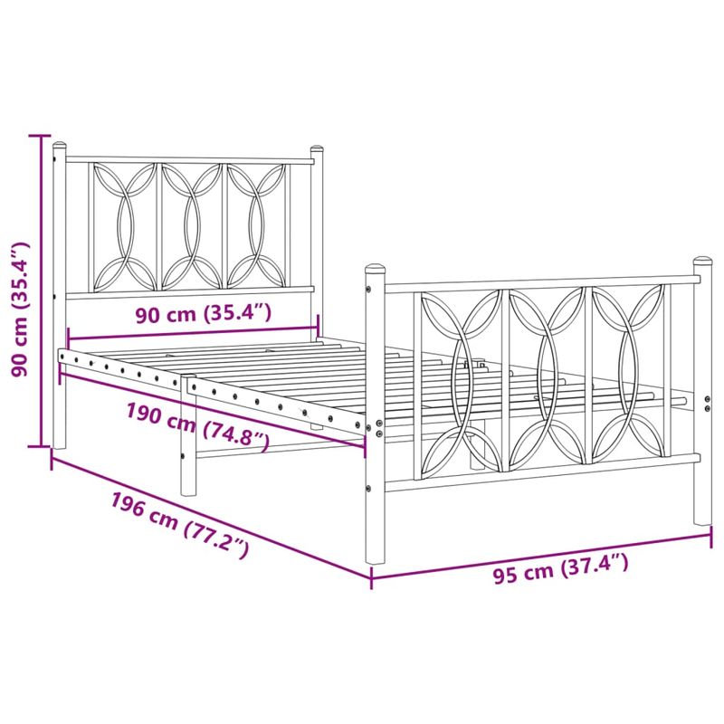 Casa si Gradina - Mobilier - Paturi si accesorii - Paturi - Cadru de pat metalic cu tablie de cap/picioare, alb, 90x190 cm - Infinity.ro