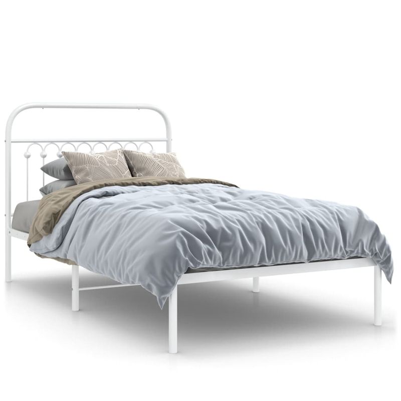 Casa si Gradina - Mobilier - Paturi si accesorii - Paturi - Cadru de pat metalic cu tablie, alb, 100x190 cm - Infinity.ro