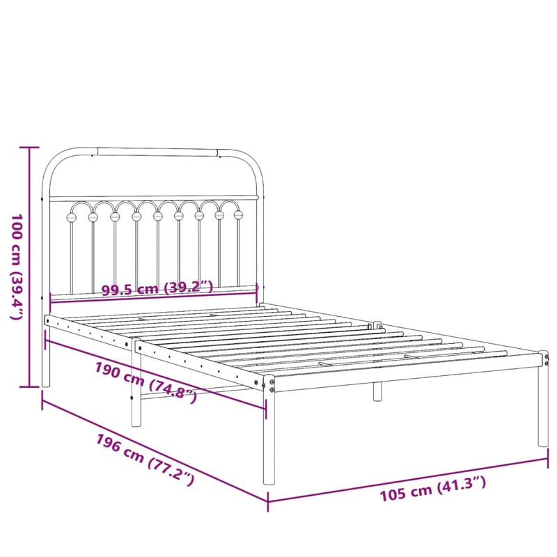 Casa si Gradina - Mobilier - Paturi si accesorii - Paturi - Cadru de pat metalic cu tablie, alb, 100x190 cm - Infinity.ro