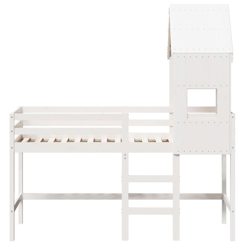 Casa si Gradina - Mobilier - Paturi si accesorii - Paturi - Pat etajat cu scara si acoperis, alb, 90x190 cm, lemn masiv pin - Infinity.ro