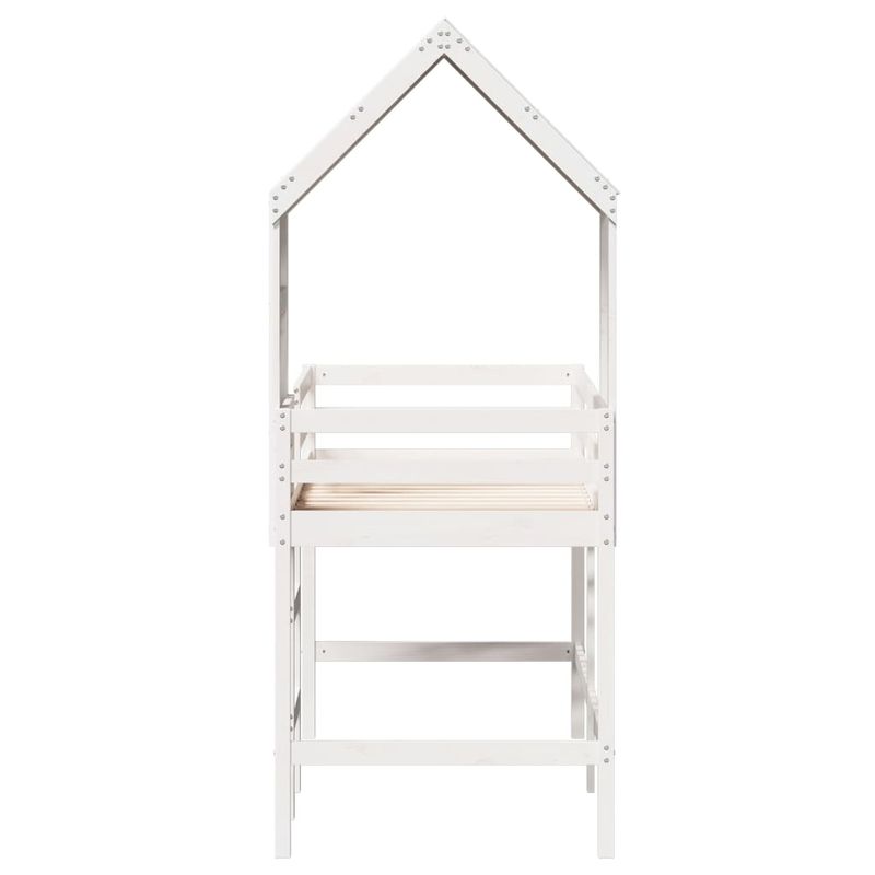Casa si Gradina - Mobilier - Paturi si accesorii - Paturi - Pat etajat cu scara si acoperis, alb, 90x190 cm, lemn masiv pin - Infinity.ro