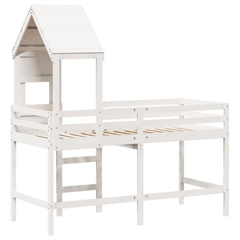 Casa si Gradina - Mobilier - Paturi si accesorii - Paturi - Pat etajat cu scara si acoperis, alb, 90x190 cm, lemn masiv pin - Infinity.ro