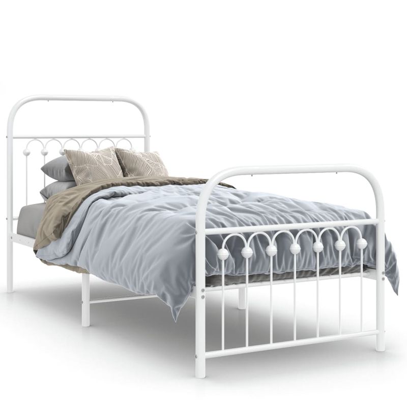 Casa si Gradina - Mobilier - Paturi si accesorii - Paturi - Cadru de pat metalic cu tablie de cap/picioare, alb, 75x190 cm - Infinity.ro