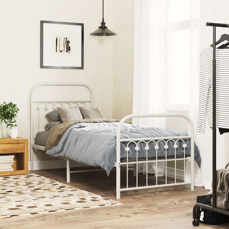 Casa si Gradina - Mobilier - Paturi si accesorii - Paturi - Cadru de pat metalic cu tablie de cap/picioare, alb, 75x190 cm - Infinity.ro