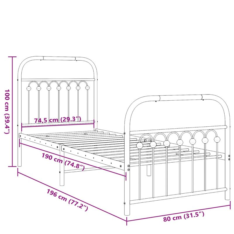 Casa si Gradina - Mobilier - Paturi si accesorii - Paturi - Cadru de pat metalic cu tablie de cap/picioare, alb, 75x190 cm - Infinity.ro