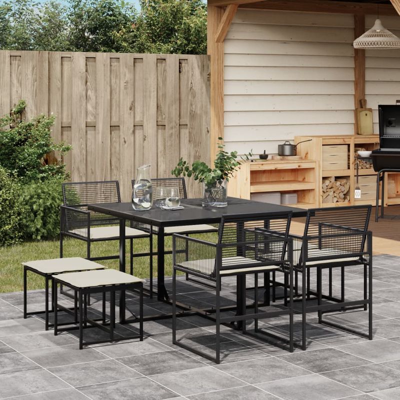 Casa si Gradina - Gradina si terasa - Mobilier exterior - Seturi mobila gradina - Set mobilier de gradina cu perne, 9 piese, negru, poliratan - Infinity.ro