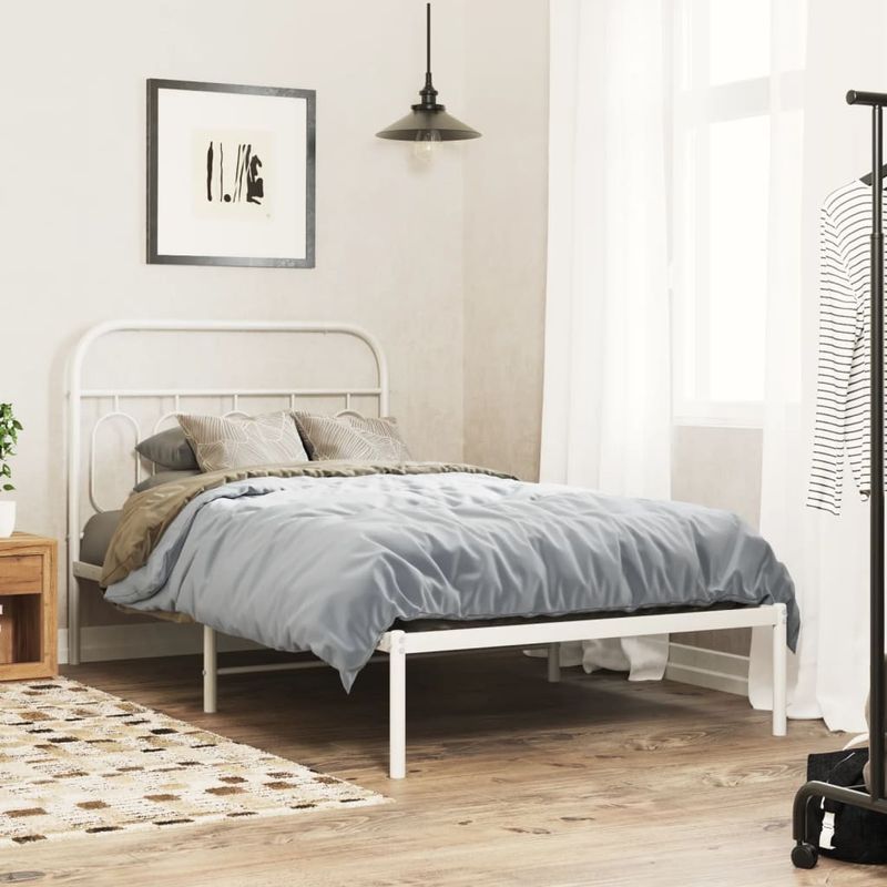 Casa si Gradina - Mobilier - Paturi si accesorii - Paturi - Cadru de pat metalic cu tablie, alb, 100x190 cm - Infinity.ro