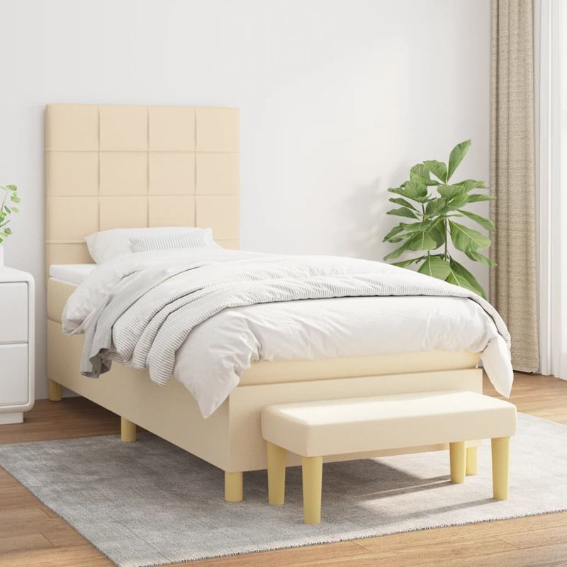 Casa si Gradina - Mobilier - Paturi si accesorii - Paturi - Pat box spring cu saltea, crem, 100x200 cm, textil - Infinity.ro