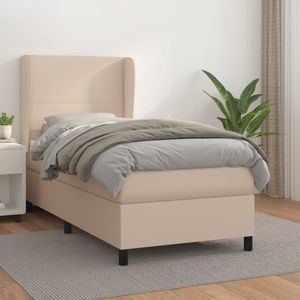 Pat box spring cu saltea, cappuccino, 90x200 cm piele ecologica