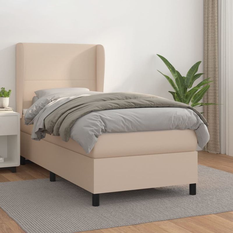 Casa si Gradina - Mobilier - Paturi si accesorii - Paturi - Pat box spring cu saltea, cappuccino, 90x200 cm piele ecologica - Infinity.ro