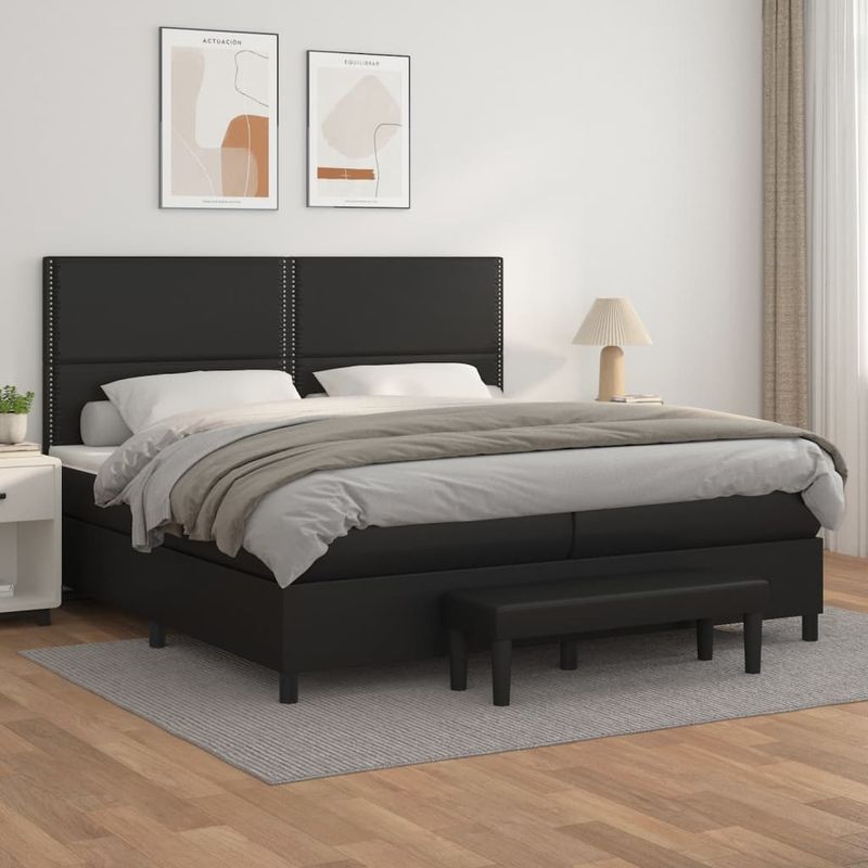 Casa si Gradina - Mobilier - Paturi si accesorii - Paturi - Pat box spring cu saltea, negru, 200x200 cm, piele ecologica - Infinity.ro