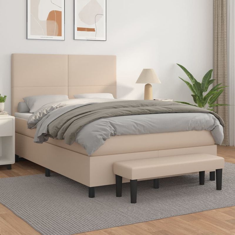 Casa si Gradina - Mobilier - Paturi si accesorii - Paturi - Pat box spring cu saltea, cappuccino, 140x190cm piele ecologica - Infinity.ro