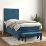 Casa si Gradina - Mobilier - Paturi si accesorii - Paturi - Pat box spring cu saltea, albastru inchis, 100x200 cm, catifea - Infinity.ro