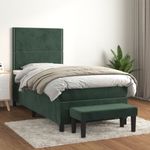 Casa si Gradina - Mobilier - Paturi si accesorii - Paturi - Pat box spring cu saltea, verde inchis, 100x200 cm, catifea - Infinity.ro