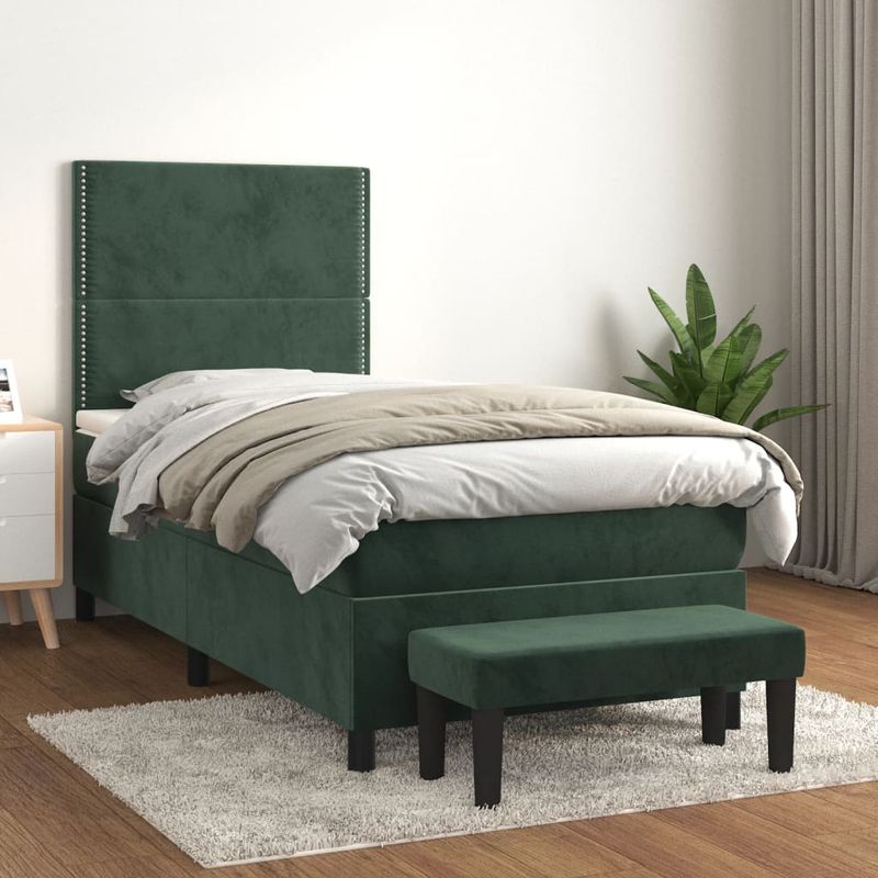 Casa si Gradina - Mobilier - Paturi si accesorii - Paturi - Pat box spring cu saltea, verde inchis, 100x200 cm, catifea - Infinity.ro