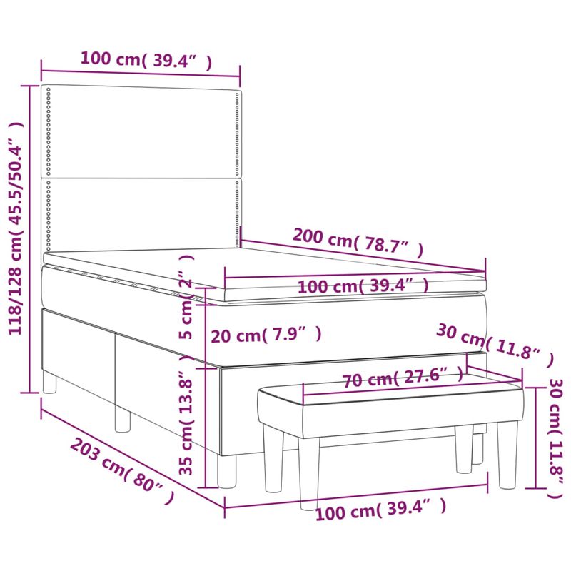 Casa si Gradina - Mobilier - Paturi si accesorii - Paturi - Pat box spring cu saltea, verde inchis, 100x200 cm, catifea - Infinity.ro
