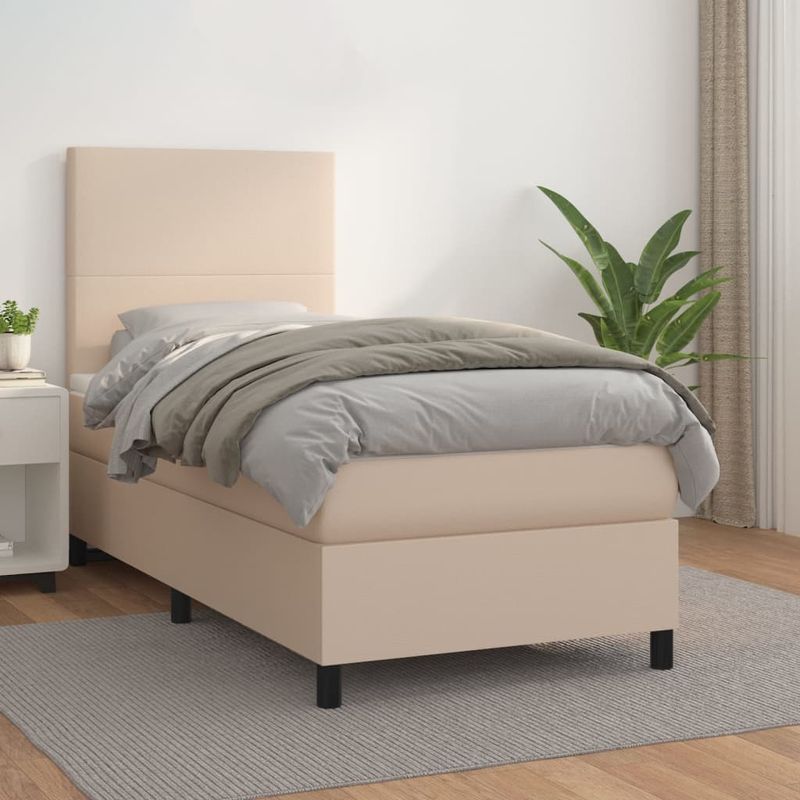 Casa si Gradina - Mobilier - Paturi si accesorii - Paturi - Pat box spring cu saltea, cappuccino, 90x200 cm piele ecologica - Infinity.ro