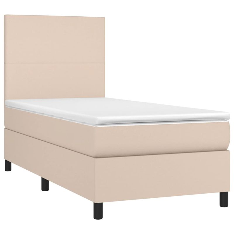 Casa si Gradina - Mobilier - Paturi si accesorii - Paturi - Pat box spring cu saltea, cappuccino, 90x200 cm piele ecologica - Infinity.ro