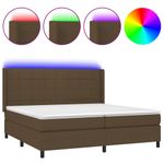 Casa si Gradina - Mobilier - Paturi si accesorii - Paturi - Pat cu arcuri, saltea si LED, maro inchis, 200x200 cm, textil - Infinity.ro