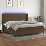 Casa si Gradina - Mobilier - Paturi si accesorii - Paturi - Pat cu arcuri, saltea si LED, maro inchis, 200x200 cm, textil - Infinity.ro