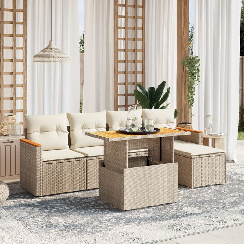 Casa si Gradina - Gradina si terasa - Mobilier exterior - Seturi mobila gradina - Set canapele de gradina cu perne, 6 piese, bej, poliratan - Infinity.ro