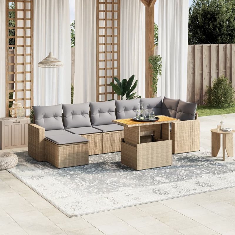 Casa si Gradina - Gradina si terasa - Mobilier exterior - Seturi mobila gradina - Set canapele de gradina, 8 piese, cu perne, bej, poliratan - Infinity.ro
