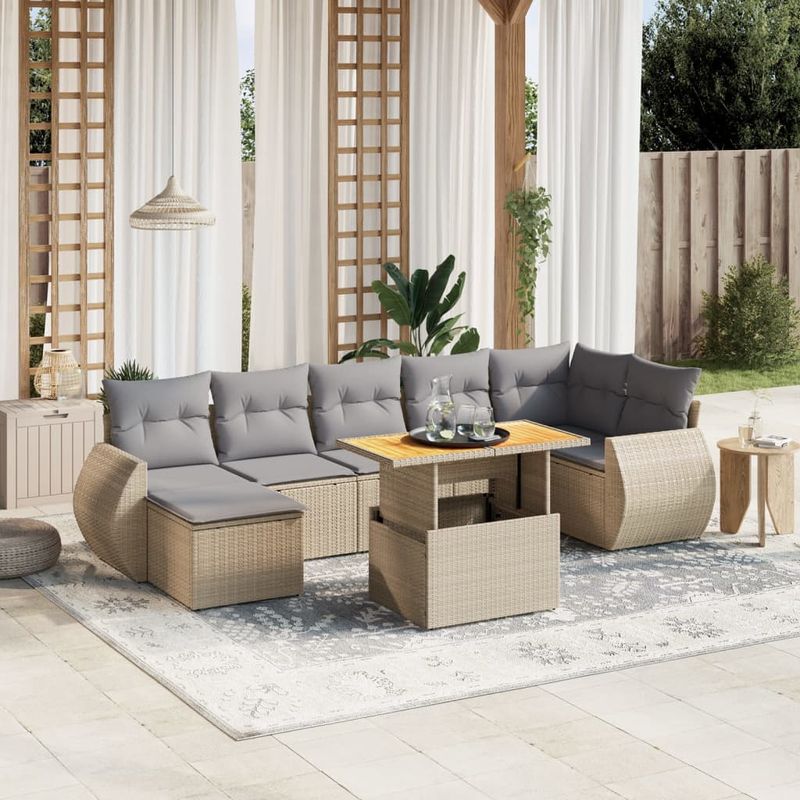Casa si Gradina - Gradina si terasa - Mobilier exterior - Seturi mobila gradina - Set canapele de gradina, 8 piese, cu perne, bej, poliratan - Infinity.ro