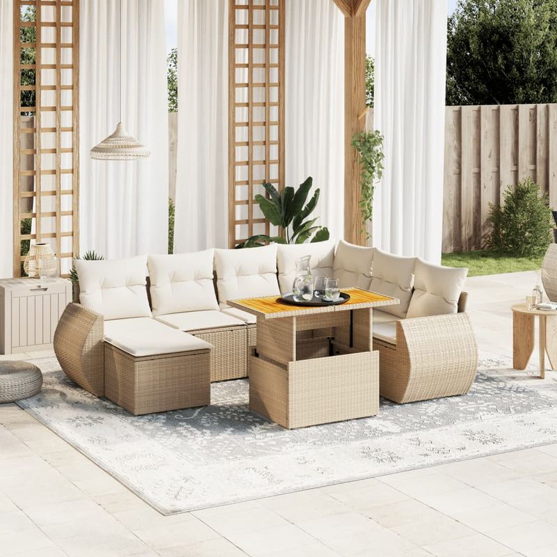 Casa si Gradina - Gradina si terasa - Mobilier exterior - Seturi mobila gradina - Set canapele de gradina, 8 piese, cu perne, bej, poliratan - Infinity.ro